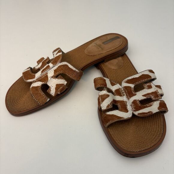 Sam Edelman Bay Sandals Womens 8.5M Calf Hair Leopard Print Slide - Picture 2 of 8